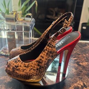 Rock & Republic Cruz Snake Slingback Peep-Toe Red Stiletto Heels - Women’s 6.5M